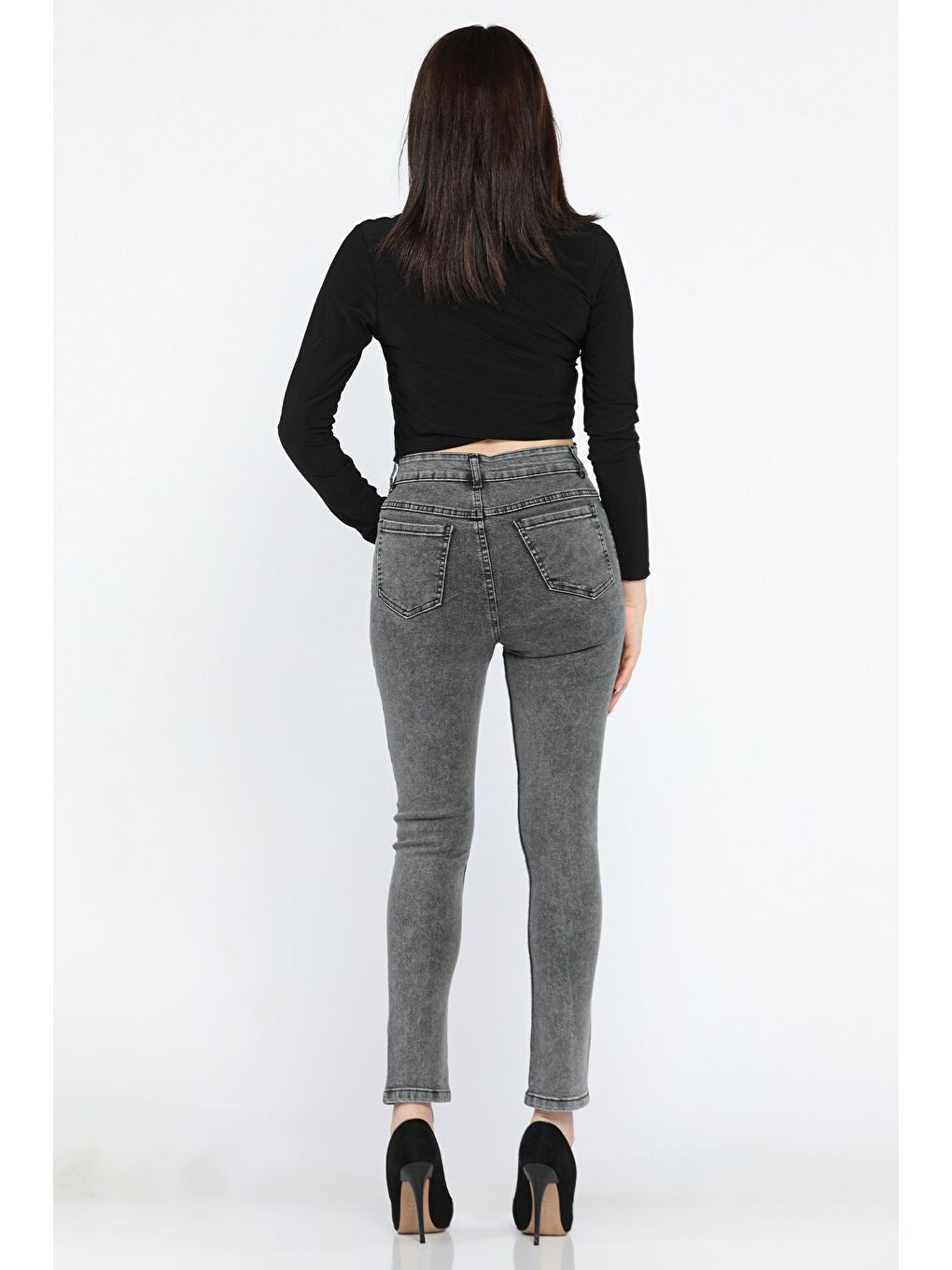 Antrasit Yüksek Bel Kadın Jean Pantolon-2