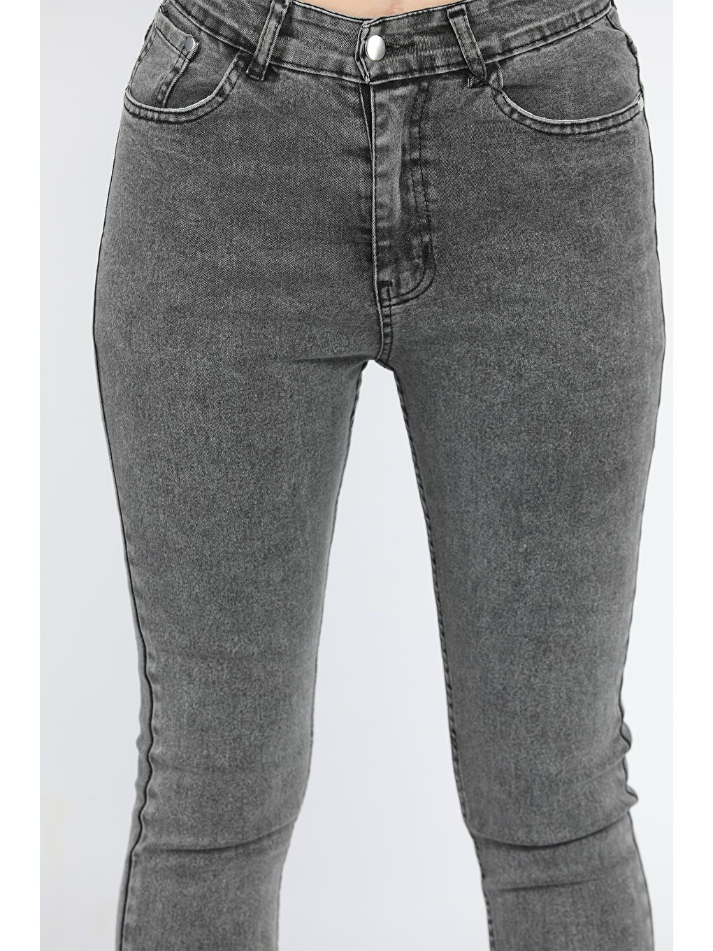 Antrasit Yüksek Bel Kadın Jean Pantolon-3