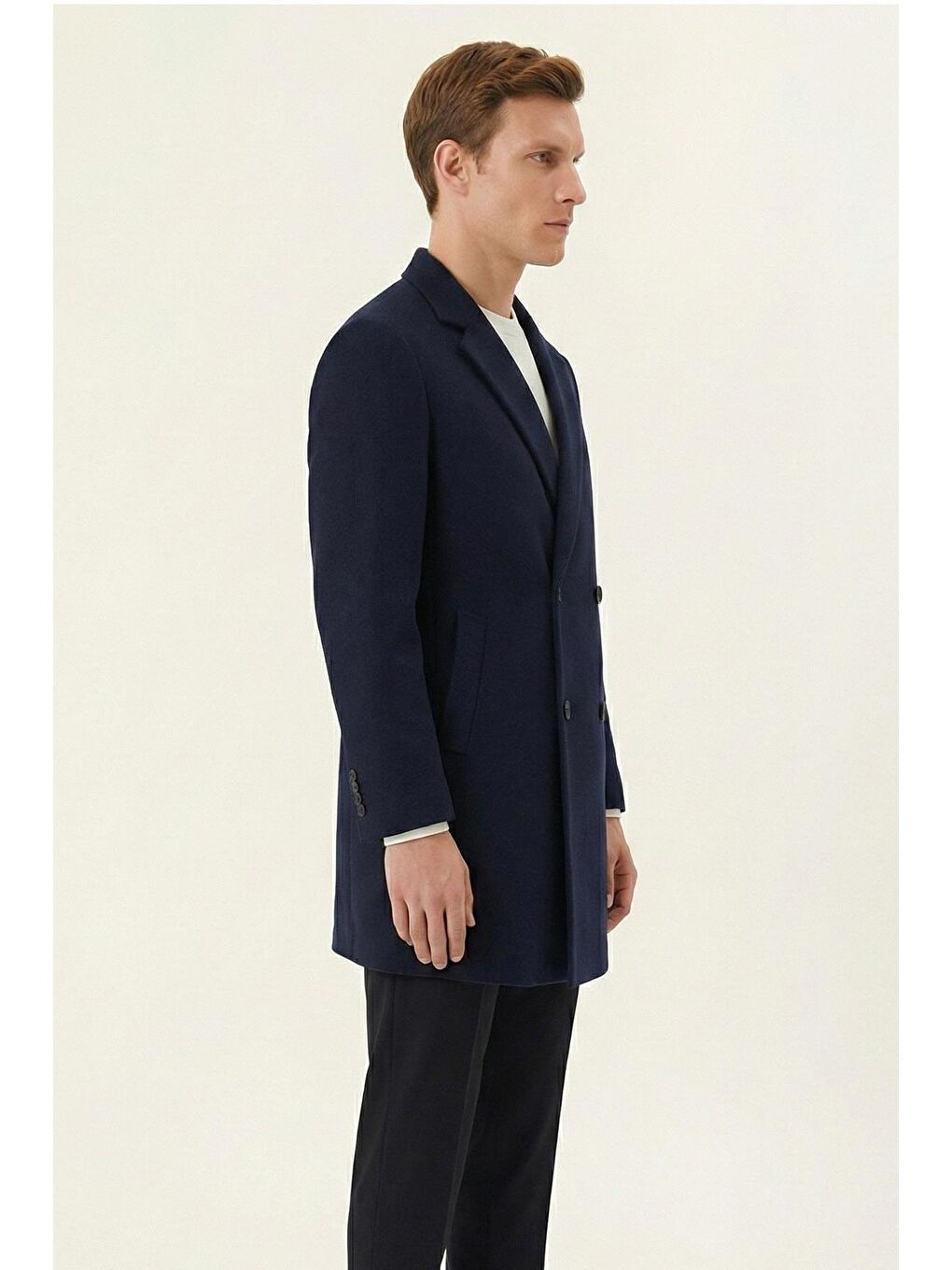 Giotelli Lacivert Regular Fit Mono Yaka Yün Karışımlı Erkek Kaşe Kaban-2