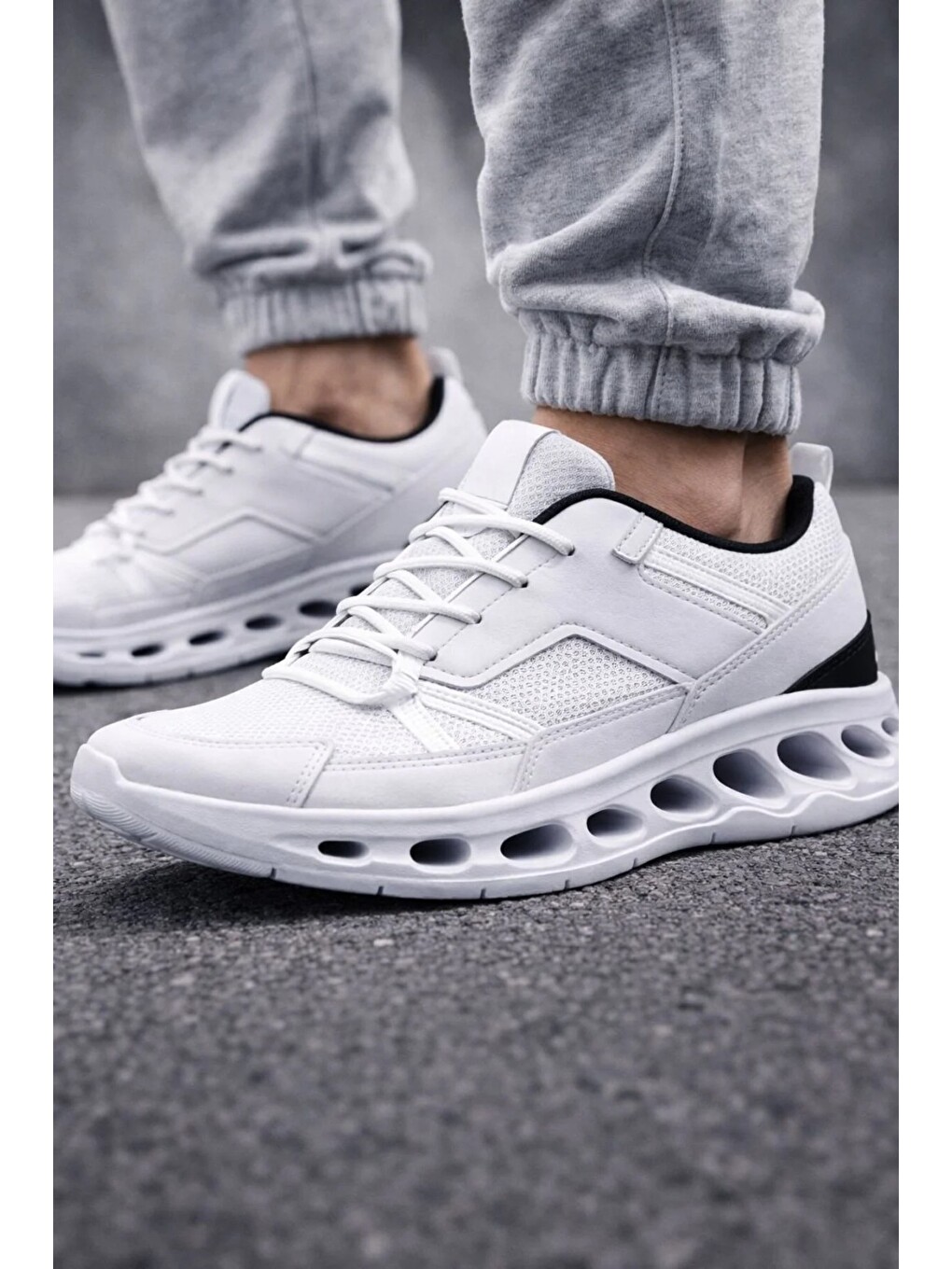 Erkek Beyaz Street Style Sneaker Hafif Esnek Taban Günlük Kullanım Spor Yürüyüş Ayakkabısı-1