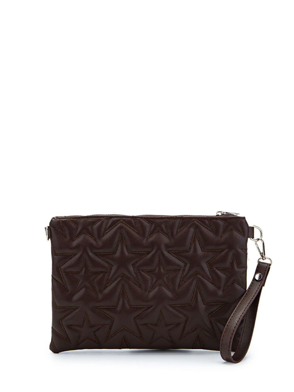 Yıldız Dikişli Clutch Star Kadın Çanta Kahverengi-1
