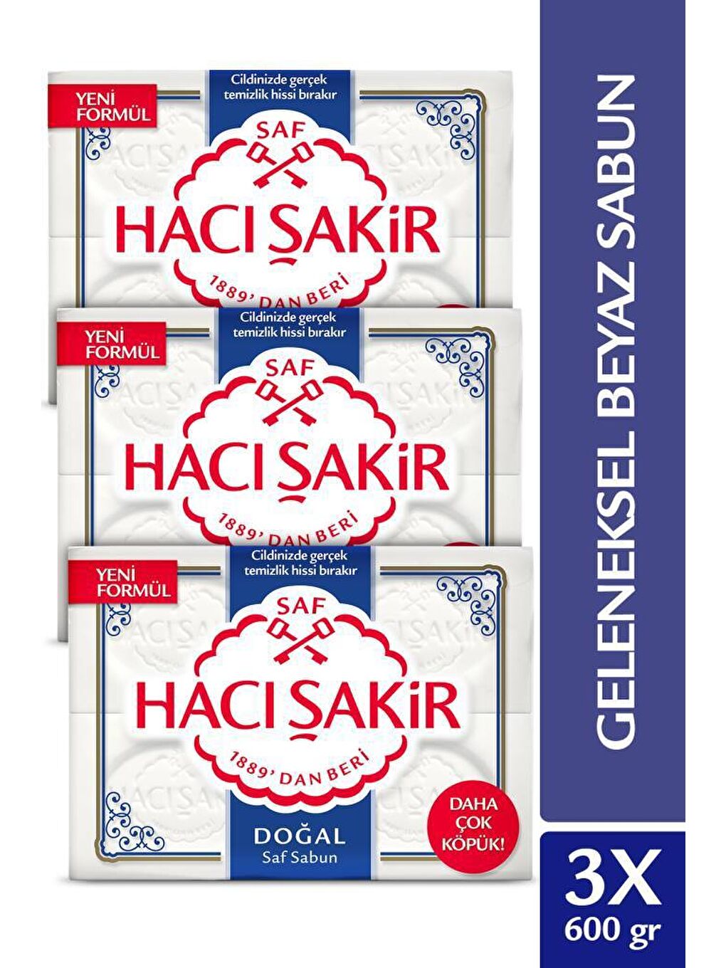 Hacı Şakir Beyaz Doğal Saf Geleneksel Beyaz Sabun 4x150 gr x 3 Adet