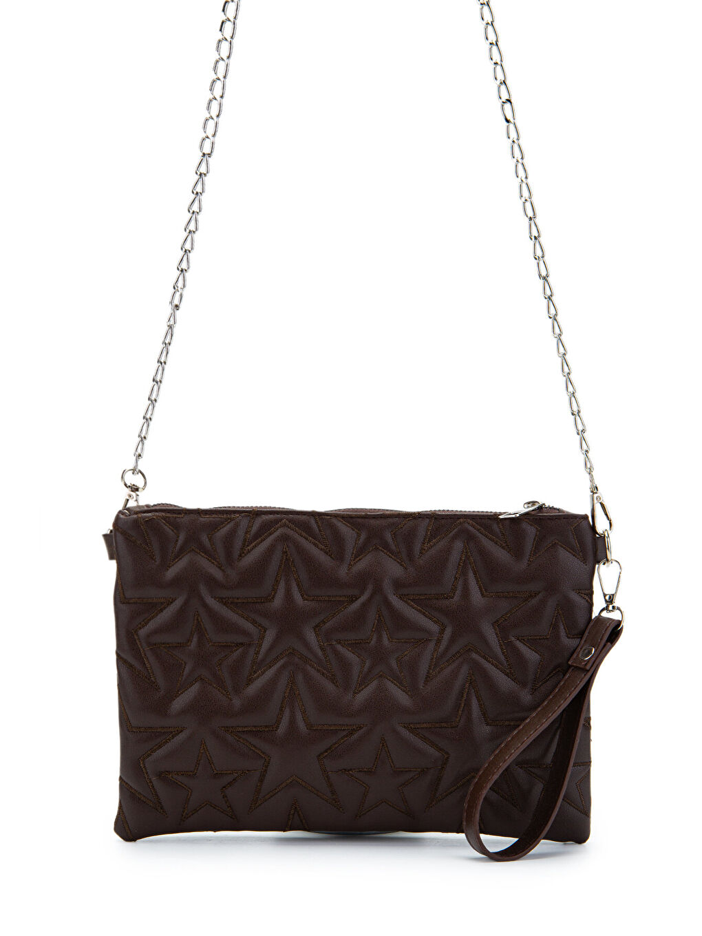 Yıldız Dikişli Clutch Star Kadın Çanta Kahverengi-2