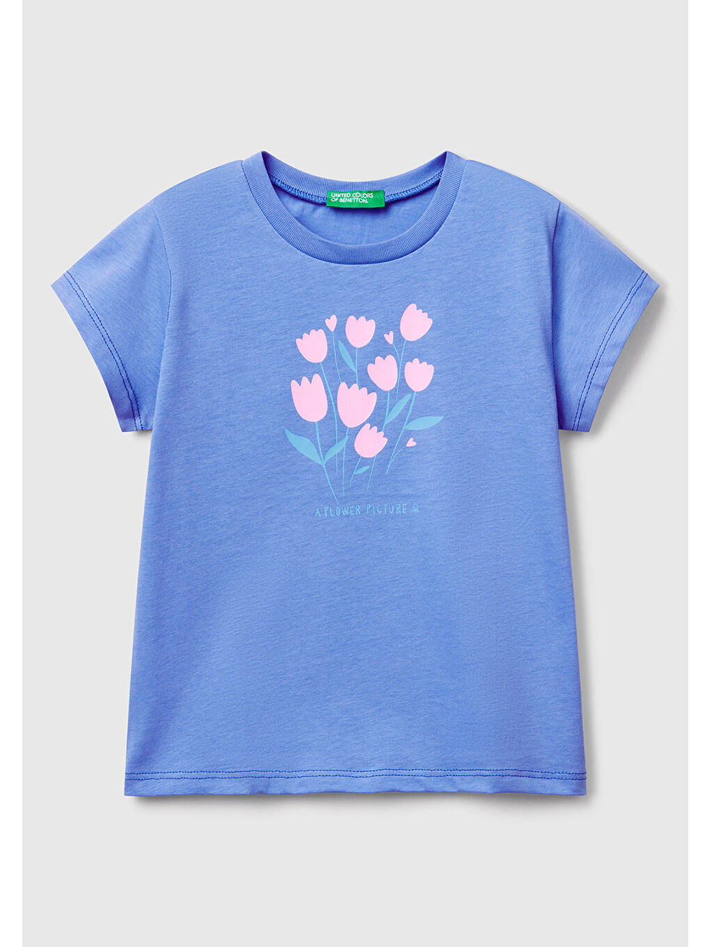 Kız Çocuk Mavi Grafik Baskılı Kısa Kollu T-Shirt