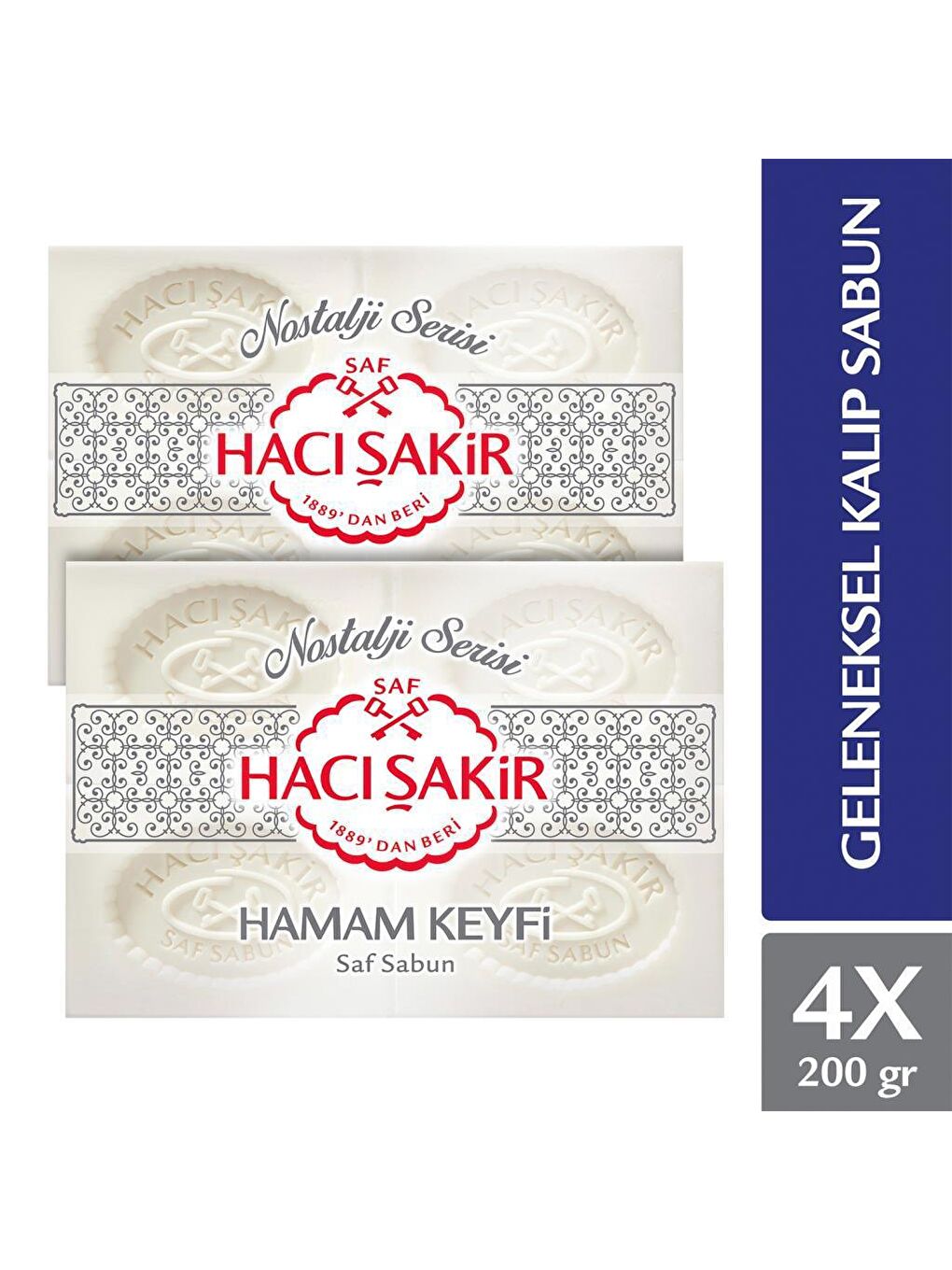 Hacı Şakir Beyaz Hamam Keyfi Saf Geleneksel Beyaz Sabun 4x200 gr x2 Adet