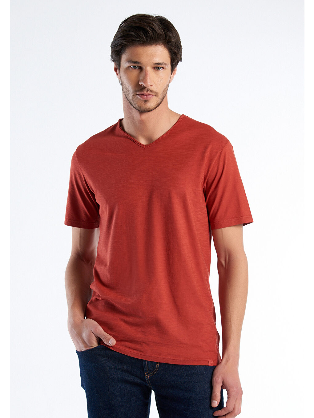 United Colors Of Benetton Erkek Bordo V Yaka Slub T-shirt