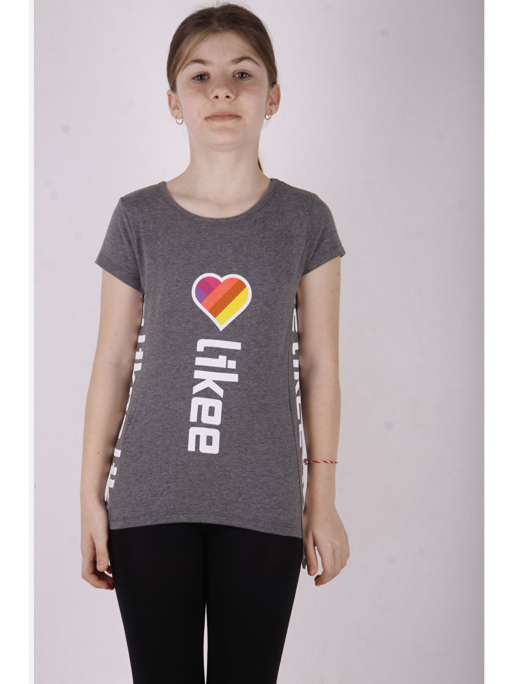 Antrasit Kız Çocuk Likee Baskılı Tişört