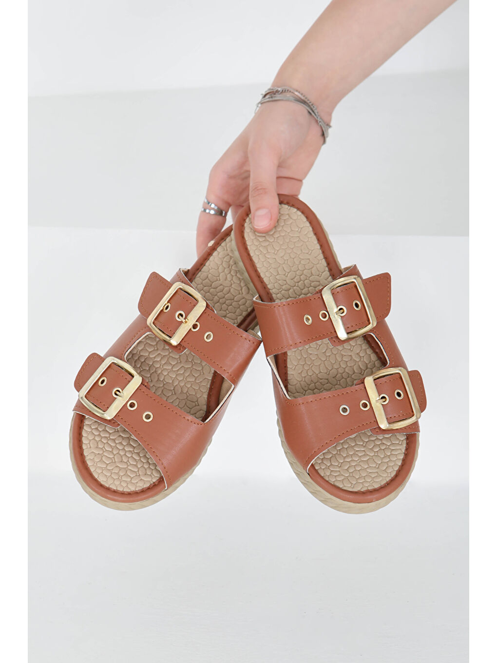 Kahverengi Kadın Taba Çift Tokalı Terlik - 27354-4