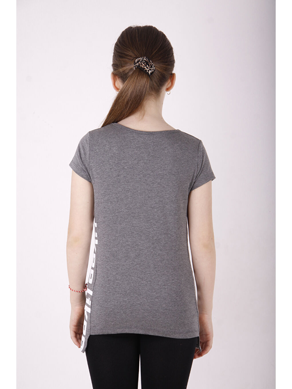 Antrasit Kız Çocuk Likee Baskılı Tişört-2