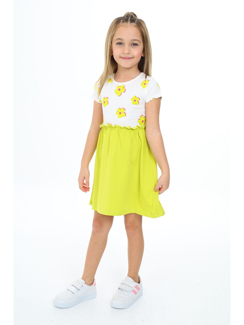 Yeşil Kız Çocuk Baskılı Elbise-1