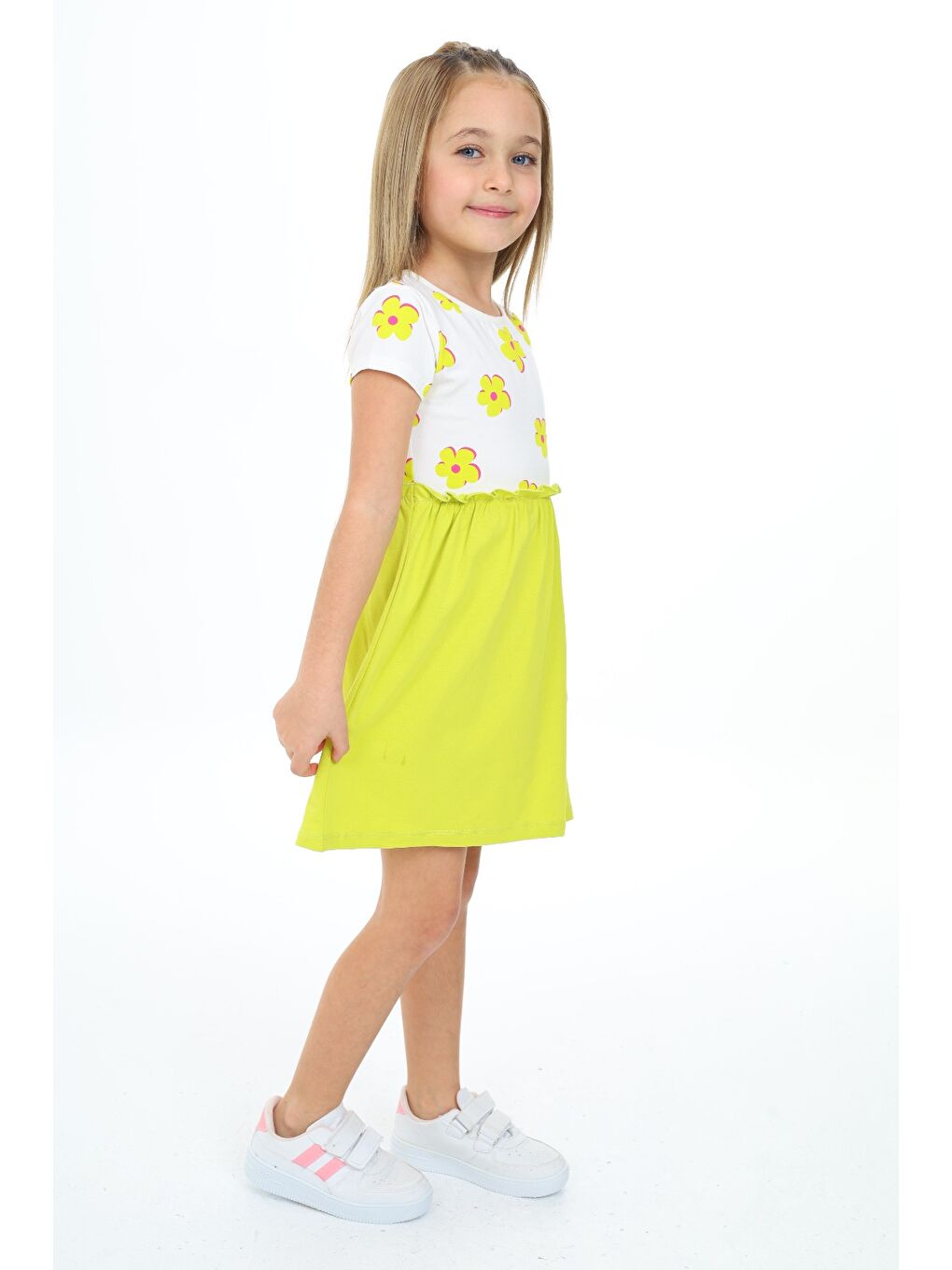 Yeşil Kız Çocuk Baskılı Elbise-2