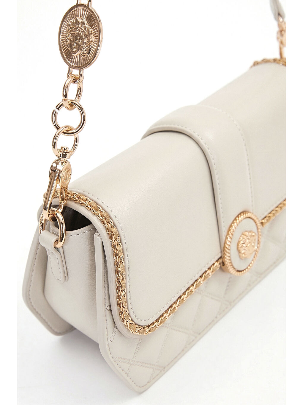 Ekru Çift Askılı Sert Deri Premium Çanta 930389 Krem-2