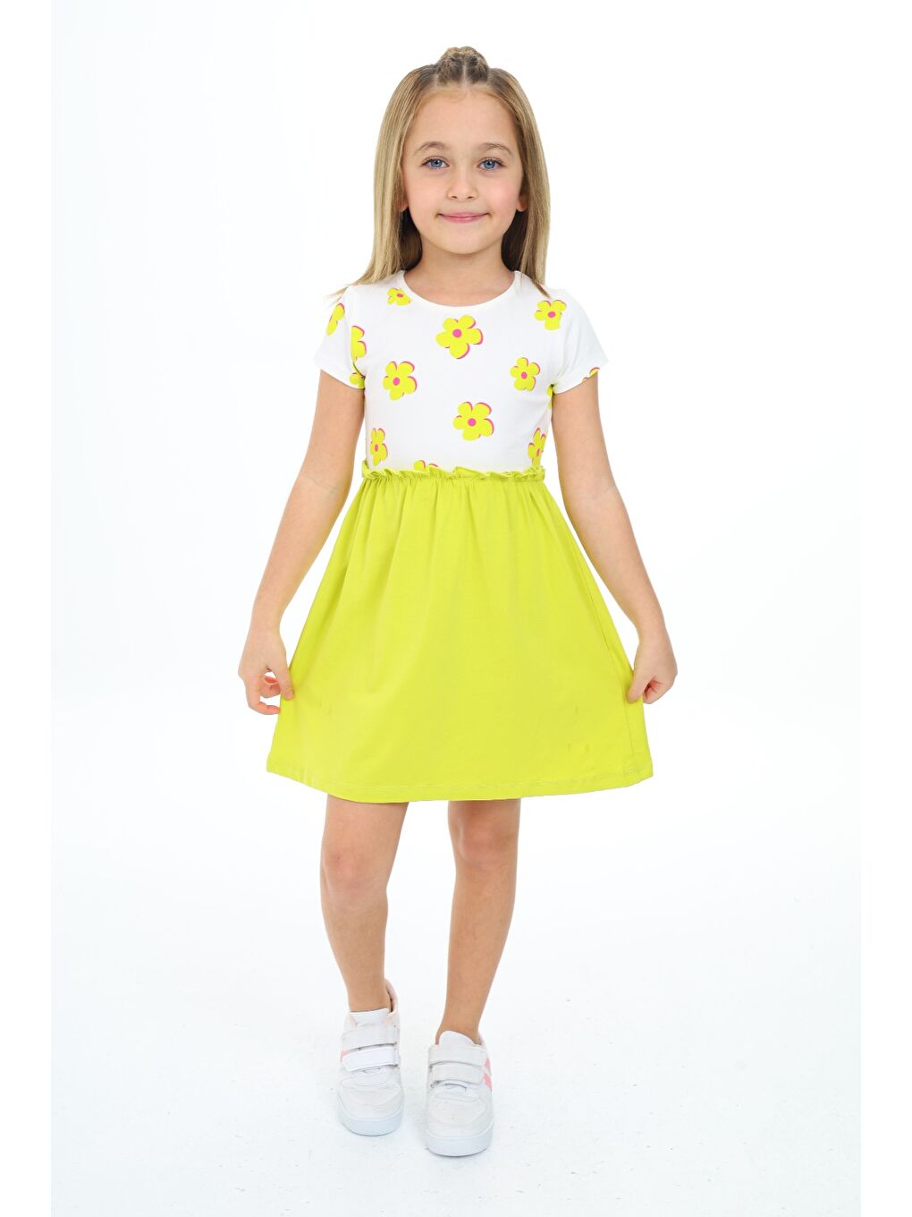 Yeşil Kız Çocuk Baskılı Elbise-3