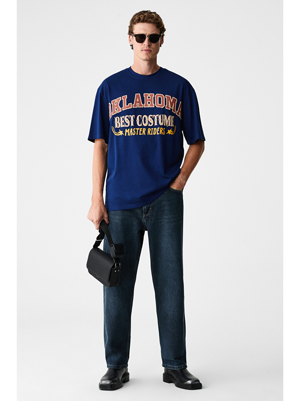 Lacivert RUDDY Erkek Göğüs Baskılı %100 Organik Pamuklu Bisiklet Yakalı Regular LACİVERT T-Shirt