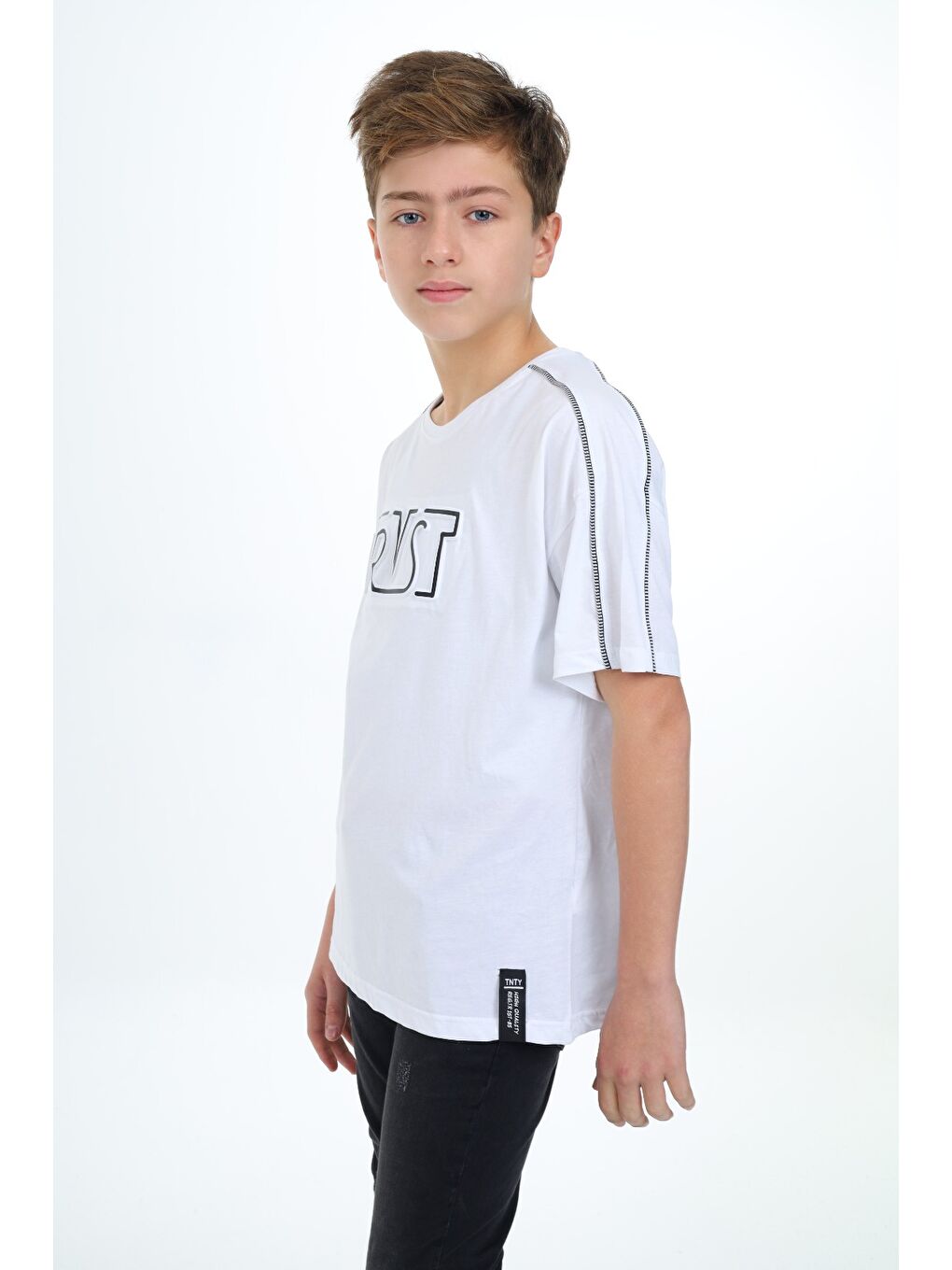 Beyaz Erkek Çocuk Baskılı Tişört-1
