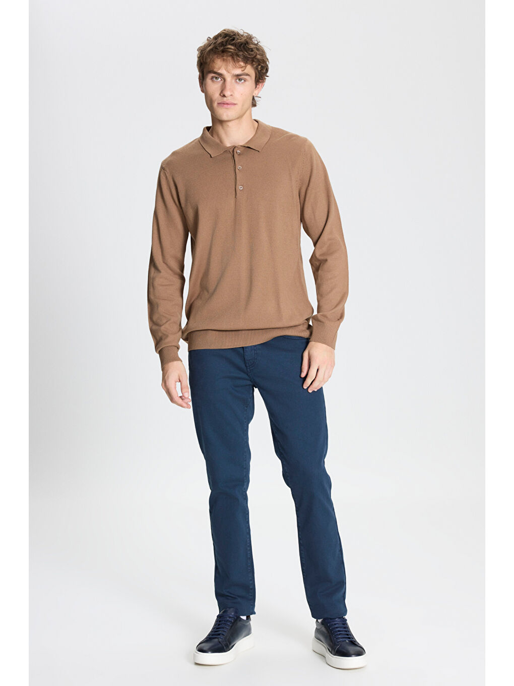 Bej Erkek Vizon Tüylenme Yapmayan Anti Pilling Kumaş Standart Fit Polo Yaka Triko-1