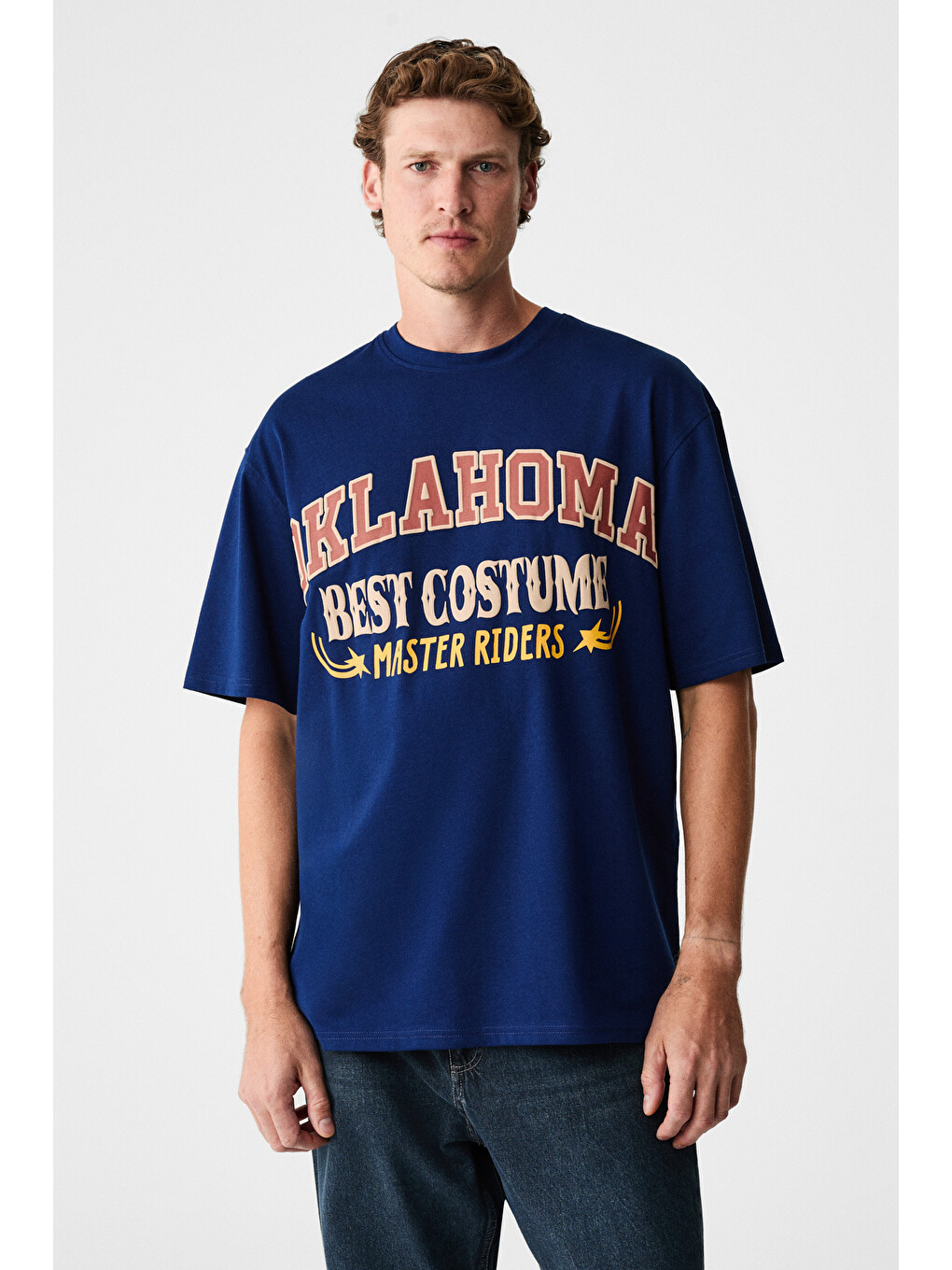 Lacivert RUDDY Erkek Göğüs Baskılı %100 Organik Pamuklu Bisiklet Yakalı Regular LACİVERT T-Shirt-1