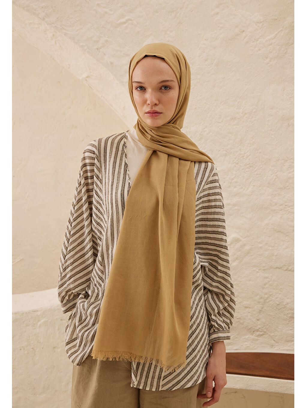 Bej İnce Pamuk Vual Şal Kum-2