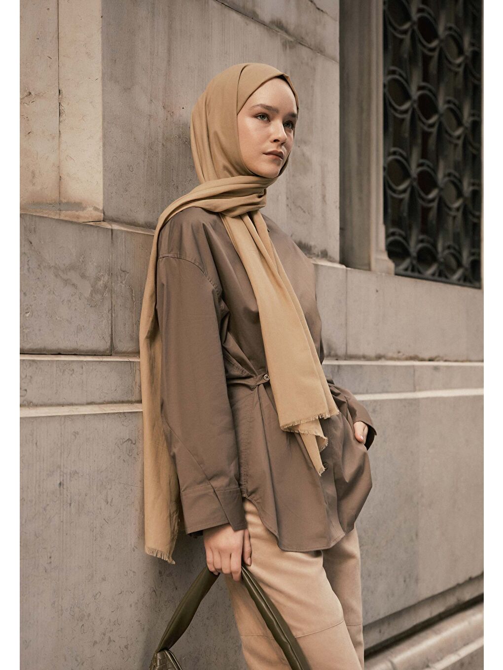 Bej İnce Pamuk Vual Şal Kum-4