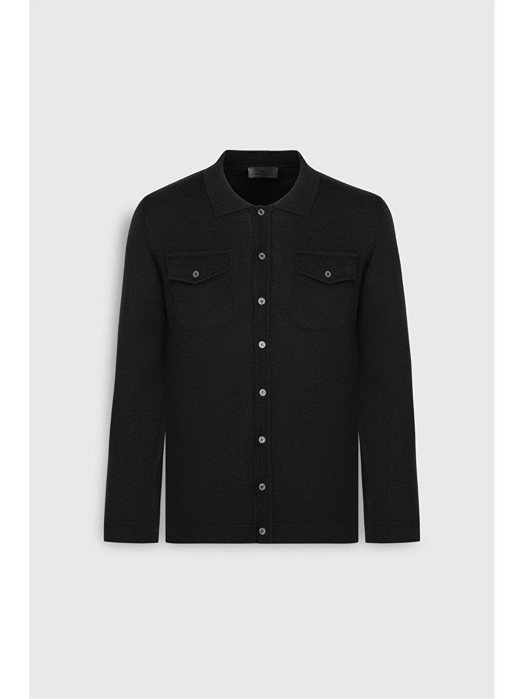 Erkek Siyah Sıcak Tutan Yünlü Standart Fit Normal Kesim Gömlek Yaka Cepli Triko Hırka-5