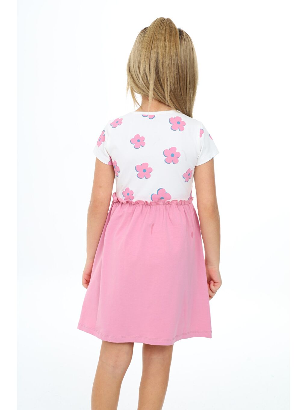 Pembe Kız Çocuk Baskılı Elbise-4