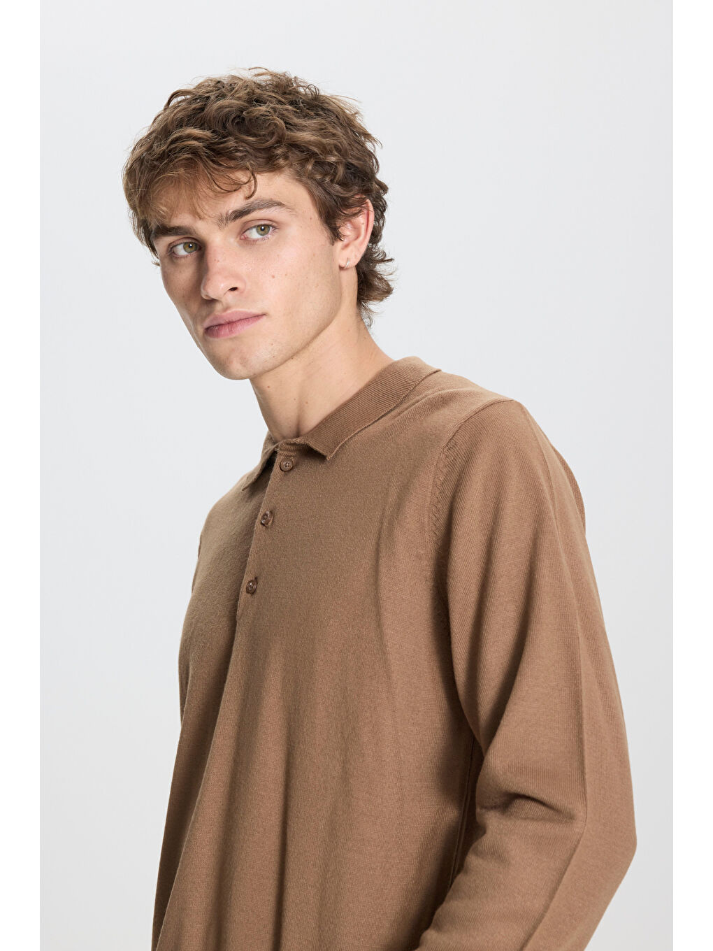 Bej Erkek Vizon Tüylenme Yapmayan Anti Pilling Kumaş Standart Fit Polo Yaka Triko-3