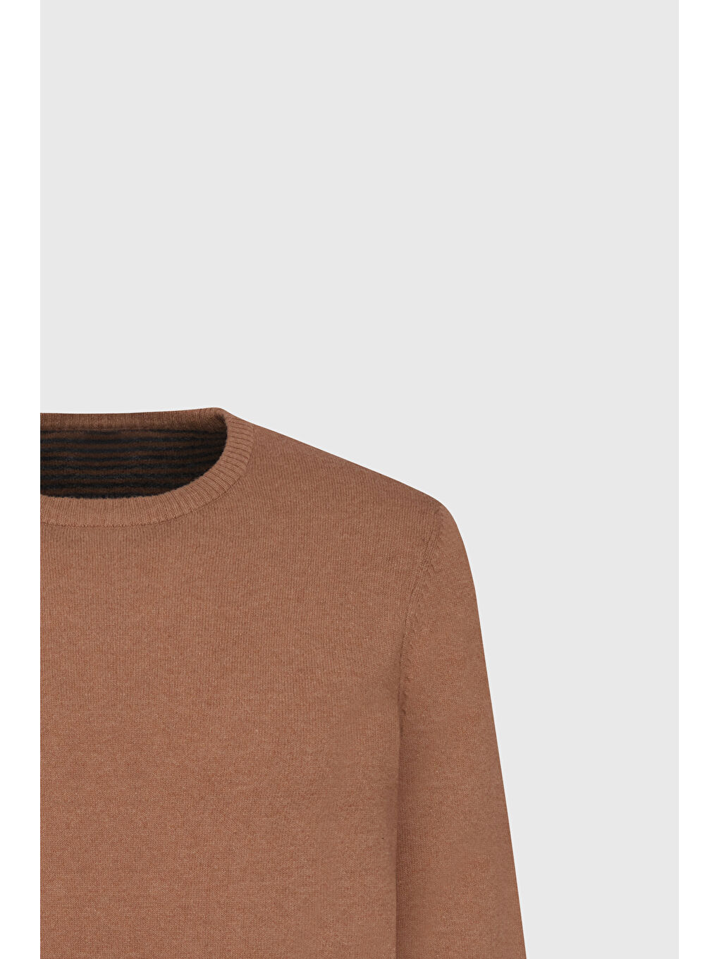 Bej Erkek Vizon Sıcak Tutan Yün Standart Fit Normal Kesim Bisiklet Yaka Triko Kazak-8