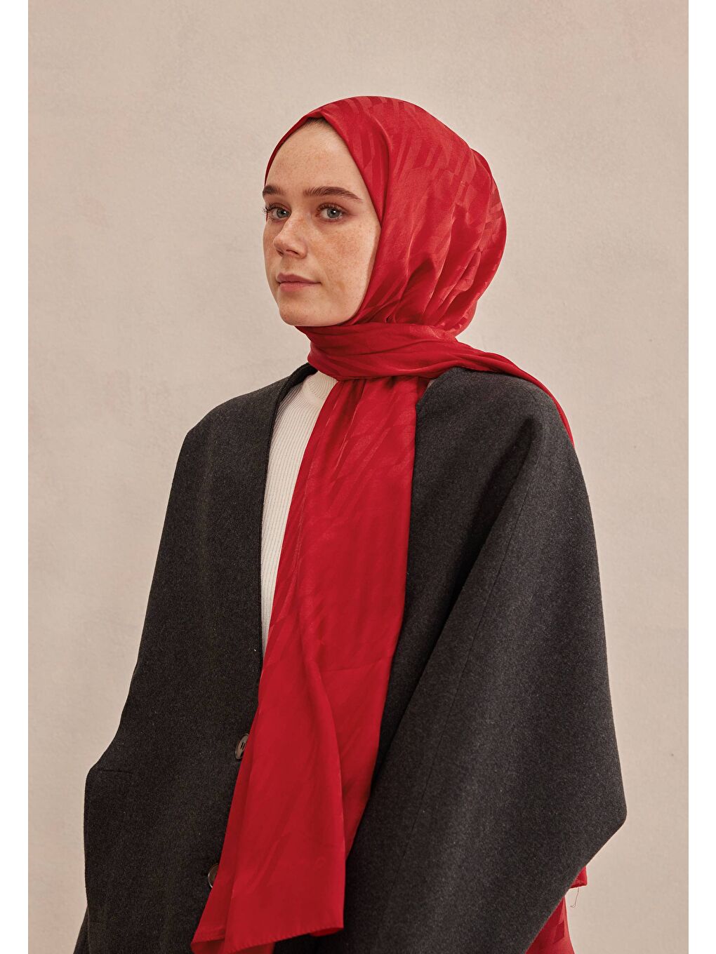 Dublın Jakarlı Şal Kırmızı-3