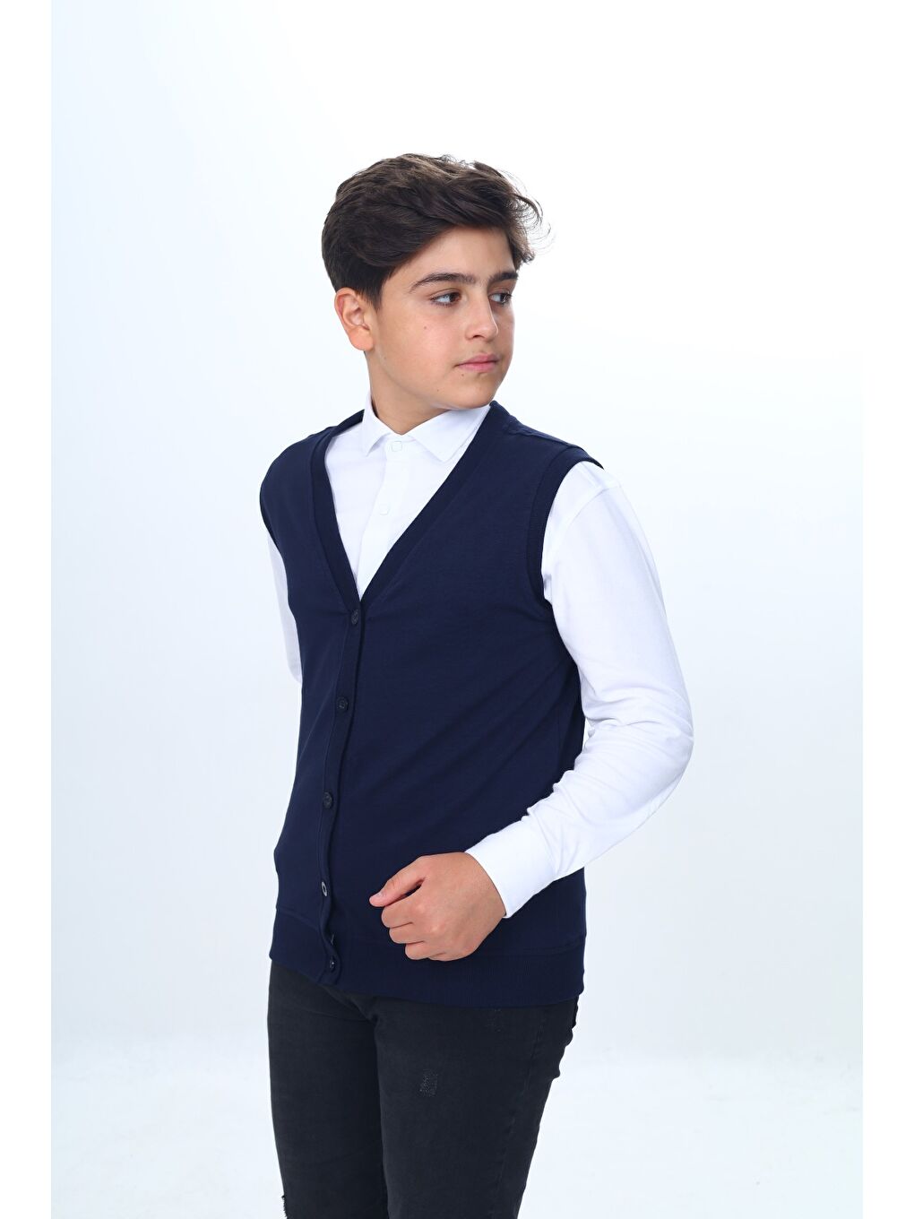 Lacivert Erkek Çocuk Okul Düğmeli Yelek
