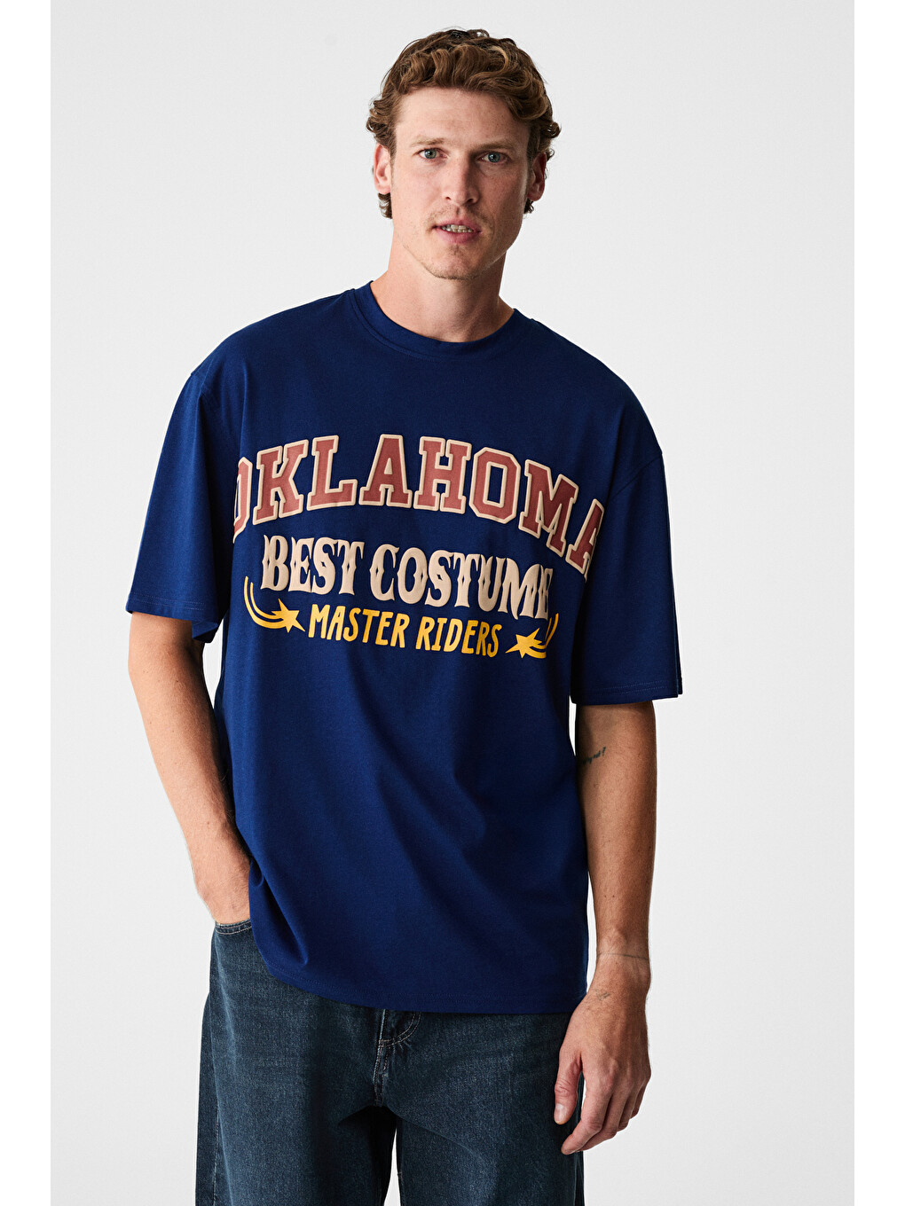 Lacivert RUDDY Erkek Göğüs Baskılı %100 Organik Pamuklu Bisiklet Yakalı Regular LACİVERT T-Shirt-2
