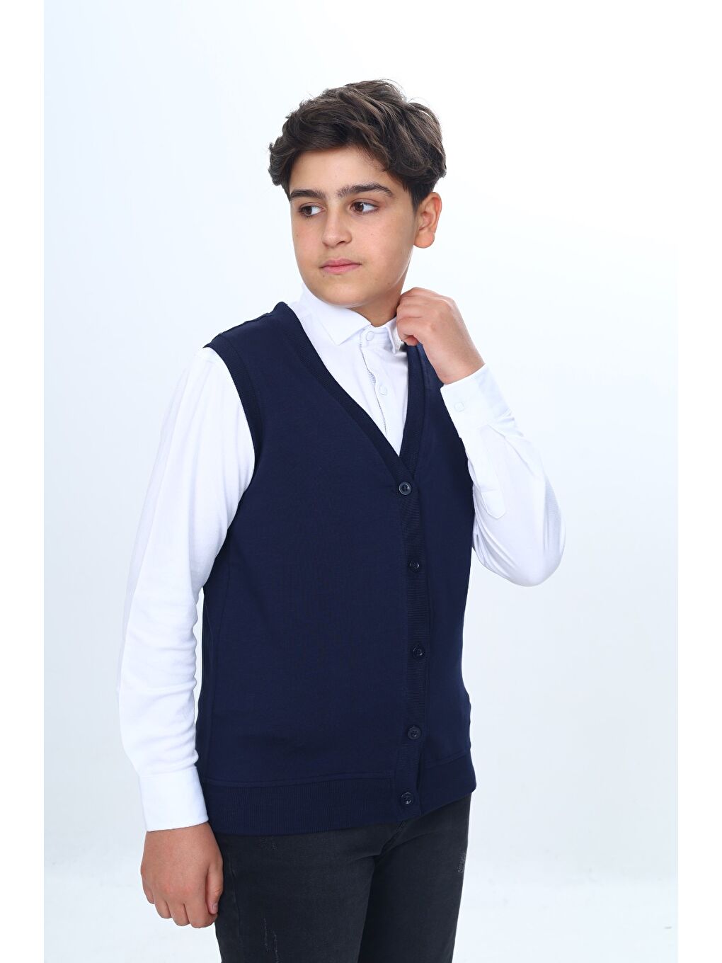 Lacivert Erkek Çocuk Okul Düğmeli Yelek-2