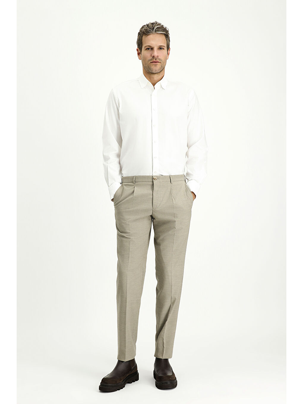 Beyaz Uzun Kol Regular Fit Desenli Pamuk Oxford Gömlek-1