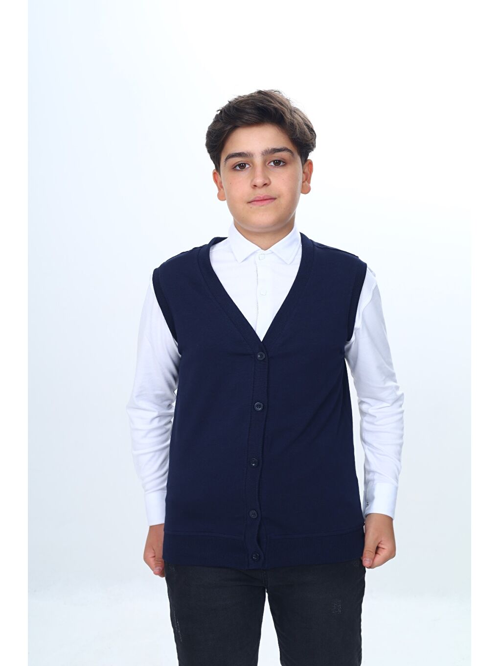 Lacivert Erkek Çocuk Okul Düğmeli Yelek-4