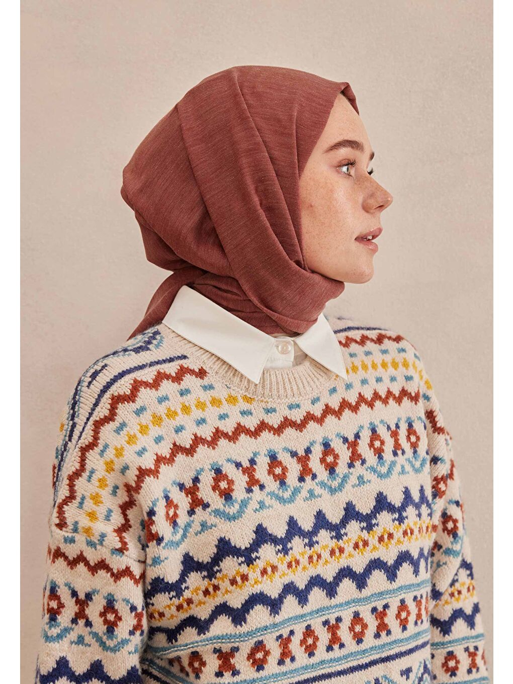 Cozy Pamuk Şal Bordo-2