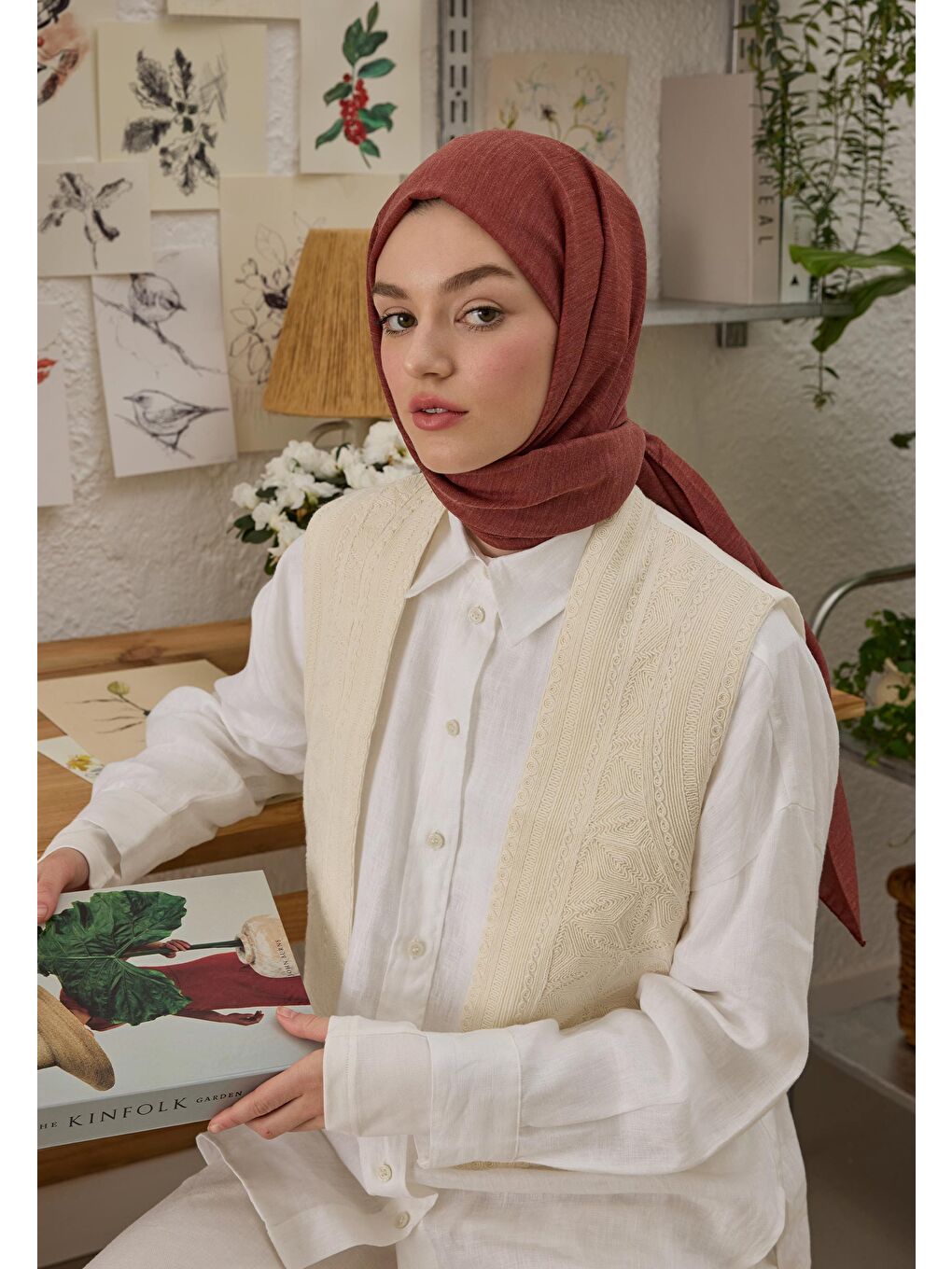 Cozy Pamuk Şal Bordo-4
