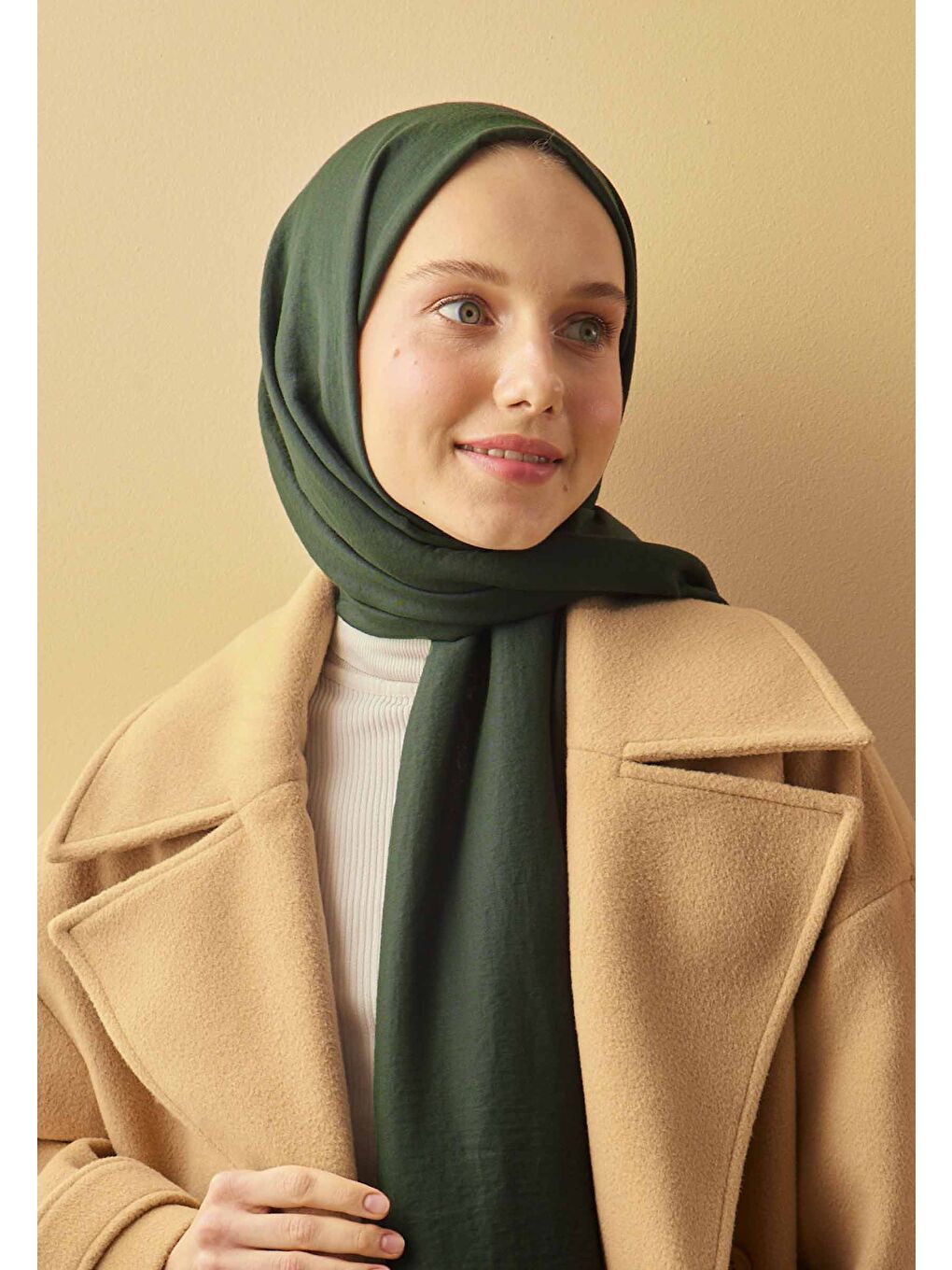 Bej Pamuk Crash Şal Zümrüt
