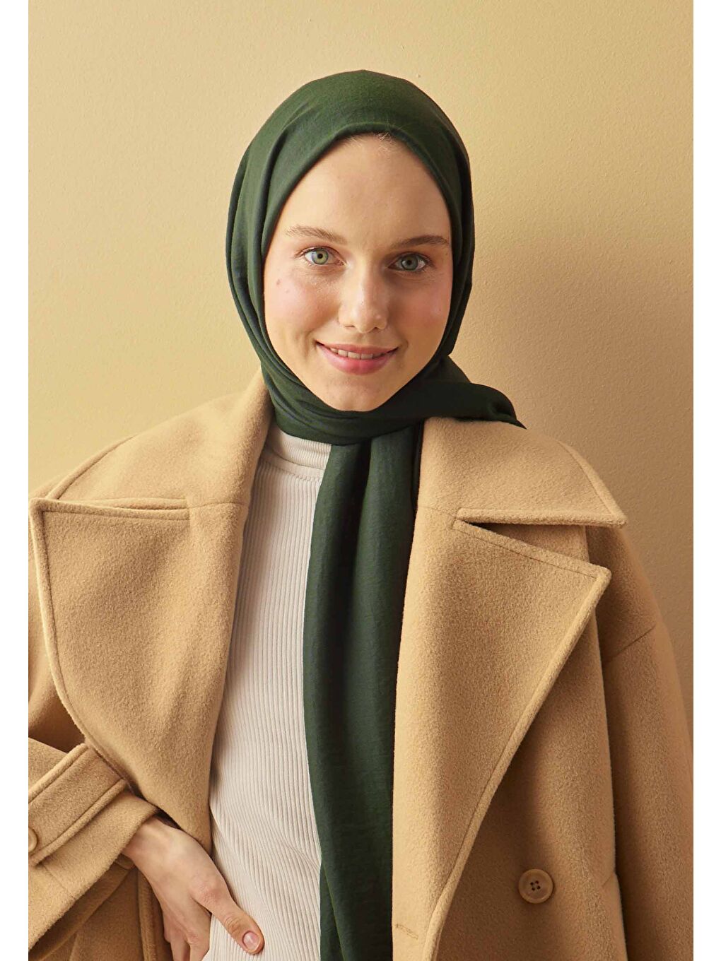 Bej Pamuk Crash Şal Zümrüt-1
