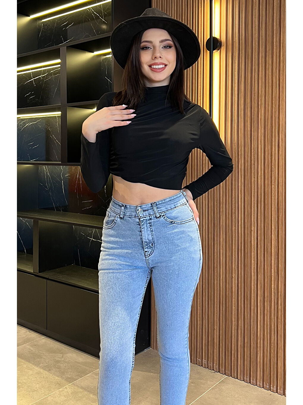 Mavi Yüksek Bel Kadın Jean Pantolon-1