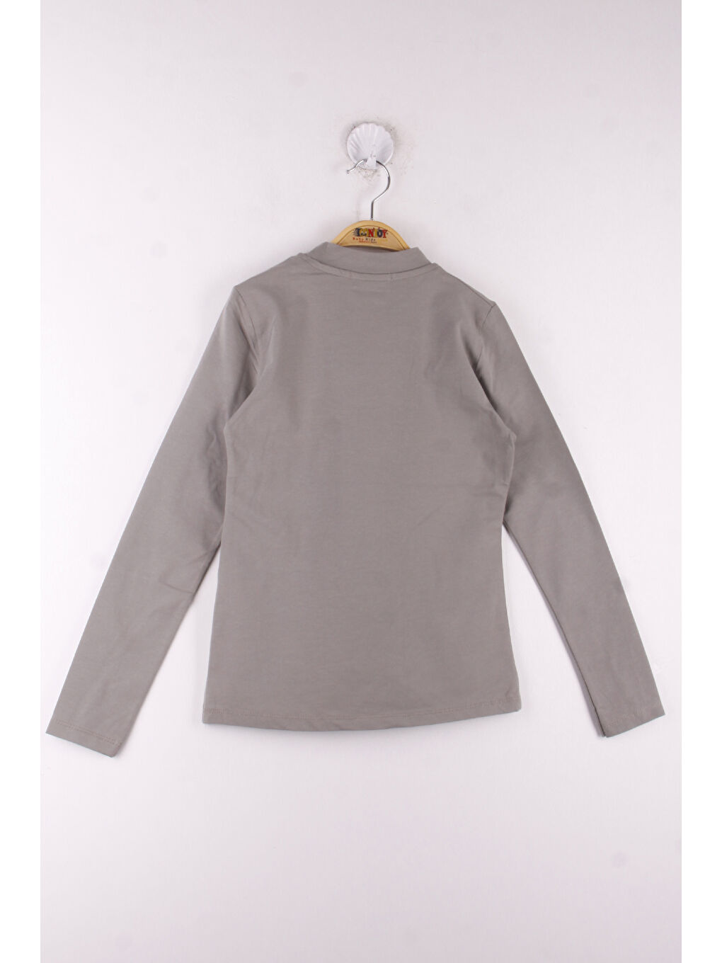 Gri Kız Çocuk Önü Dantelli Okul Tişört-3