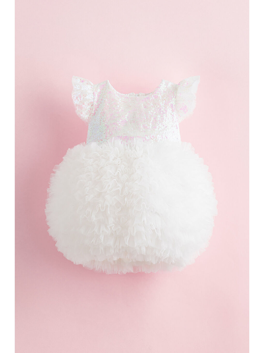 Beyaz Luna Summer Kabarık Tüllü Tütülü Payetli Kız Çocuk Elbise