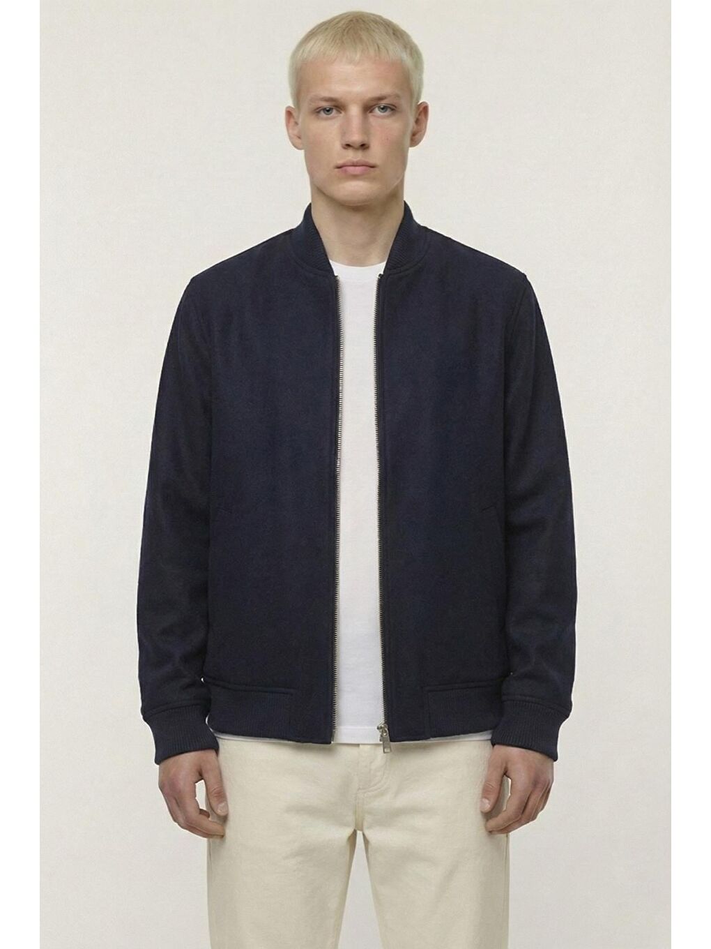 Giotelli Lacivert Regular Fit Yünlü Kolej Yaka Kaşe Erkek Mont