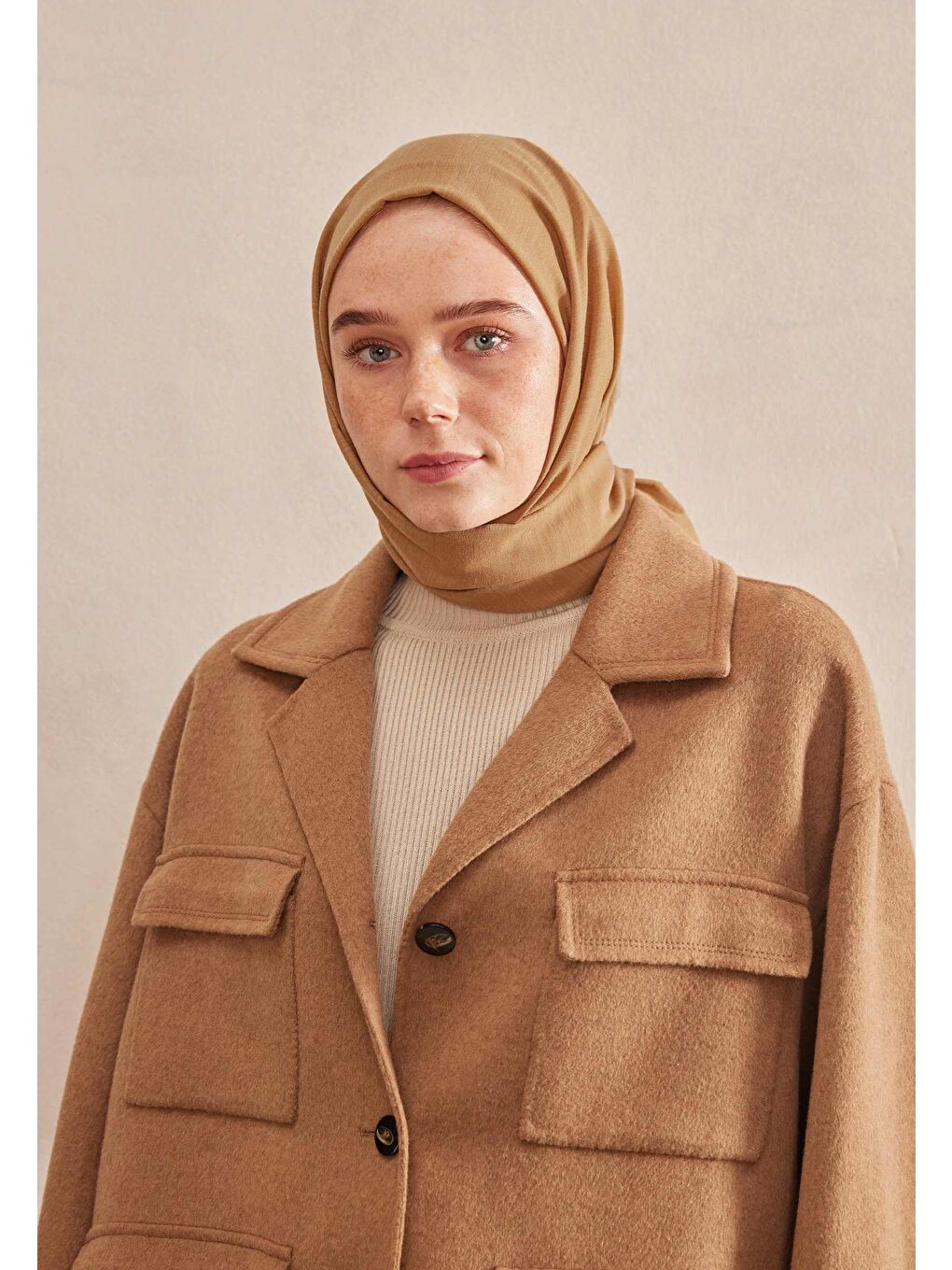 Bej Cozy Pamuk Şal Badem-2