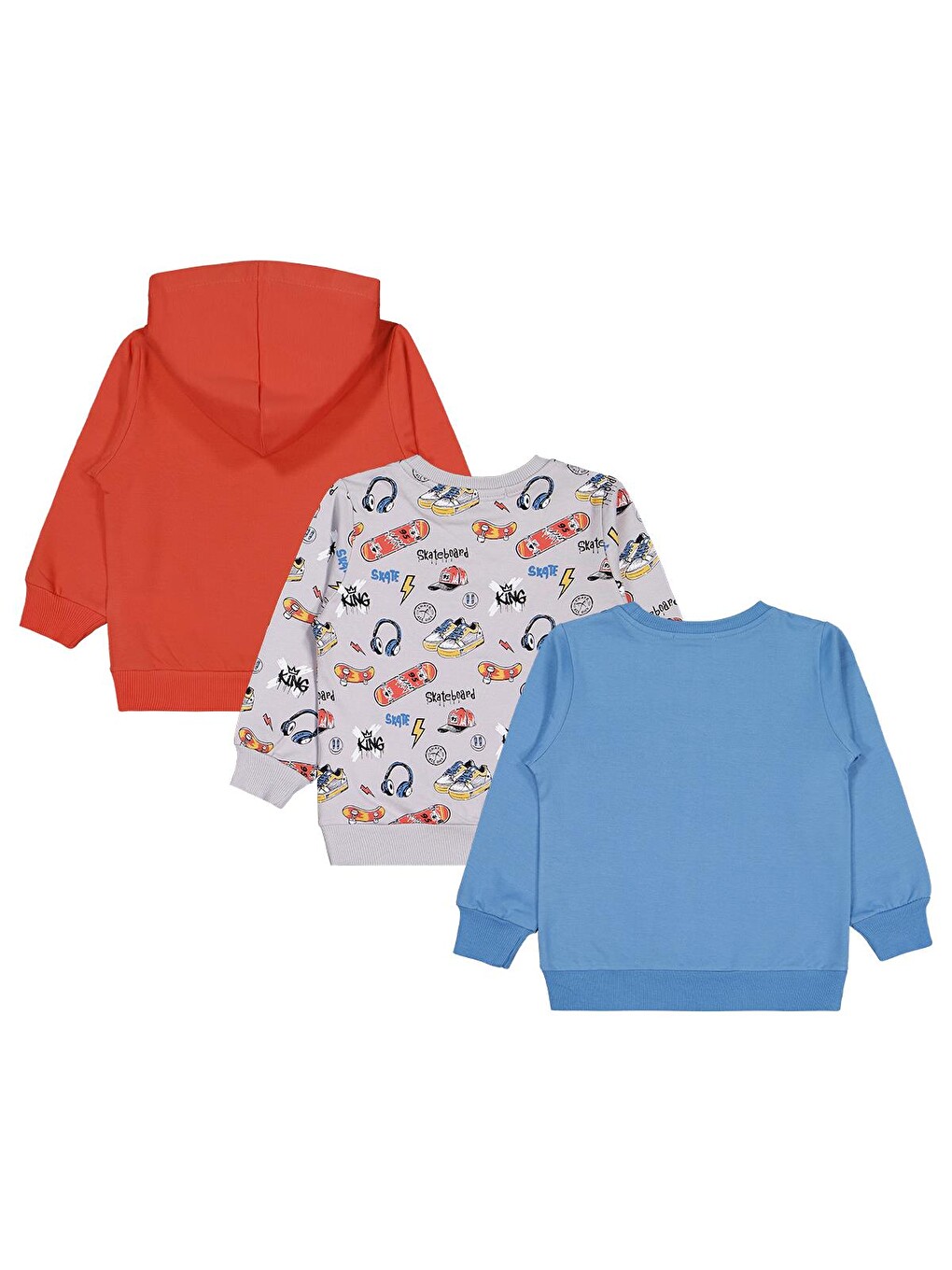 Beyaz Boys Skaterboard Baskılı 3'lü Set 2-5 Yaş Sweatshirt - Standart-1