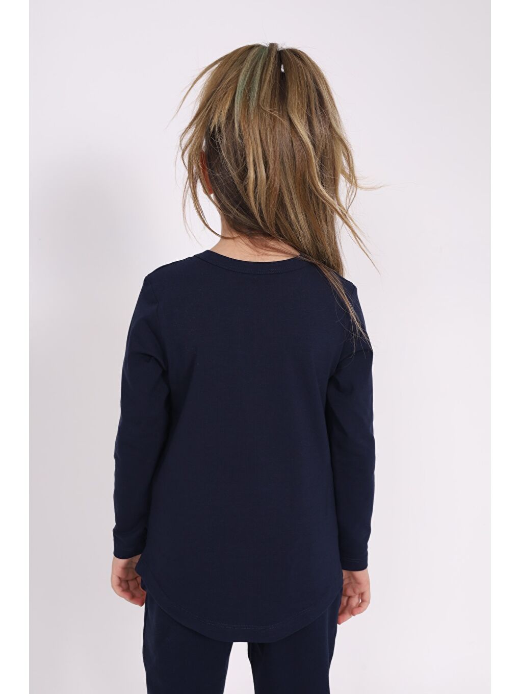 Lacivert Kız Çocuk Baskılı Tişört-1