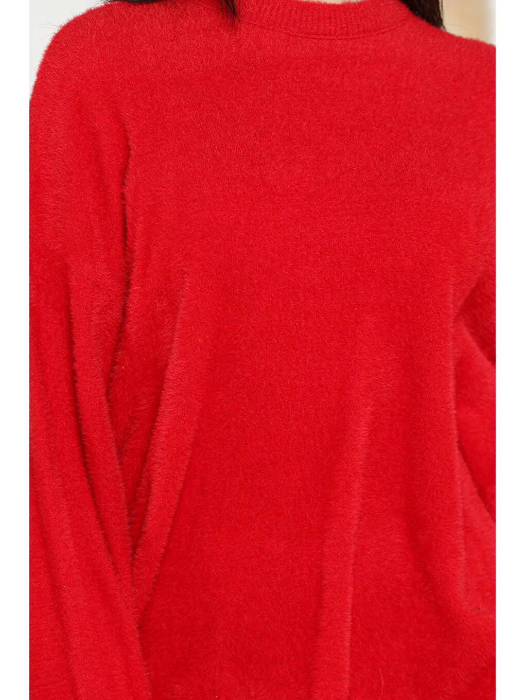 Kırmızı Bisiklet Yaka Kadın Sakallı Triko Kazak-3