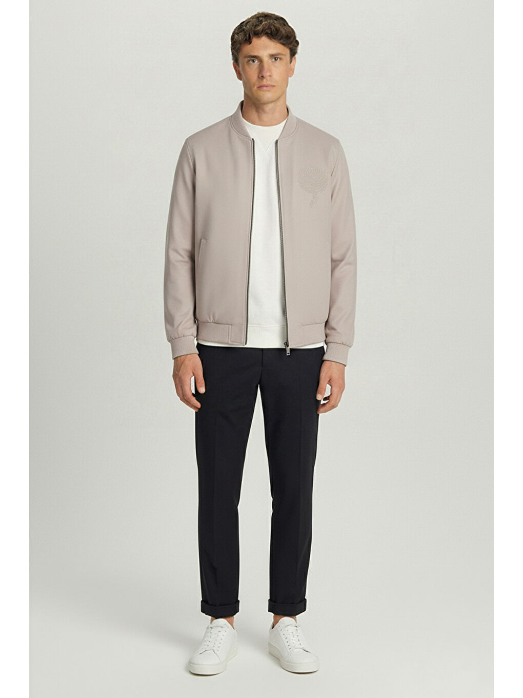 Giotelli Bej Regular Fit Hakim Yaka Nakış Detaylı Bomber Mont-1