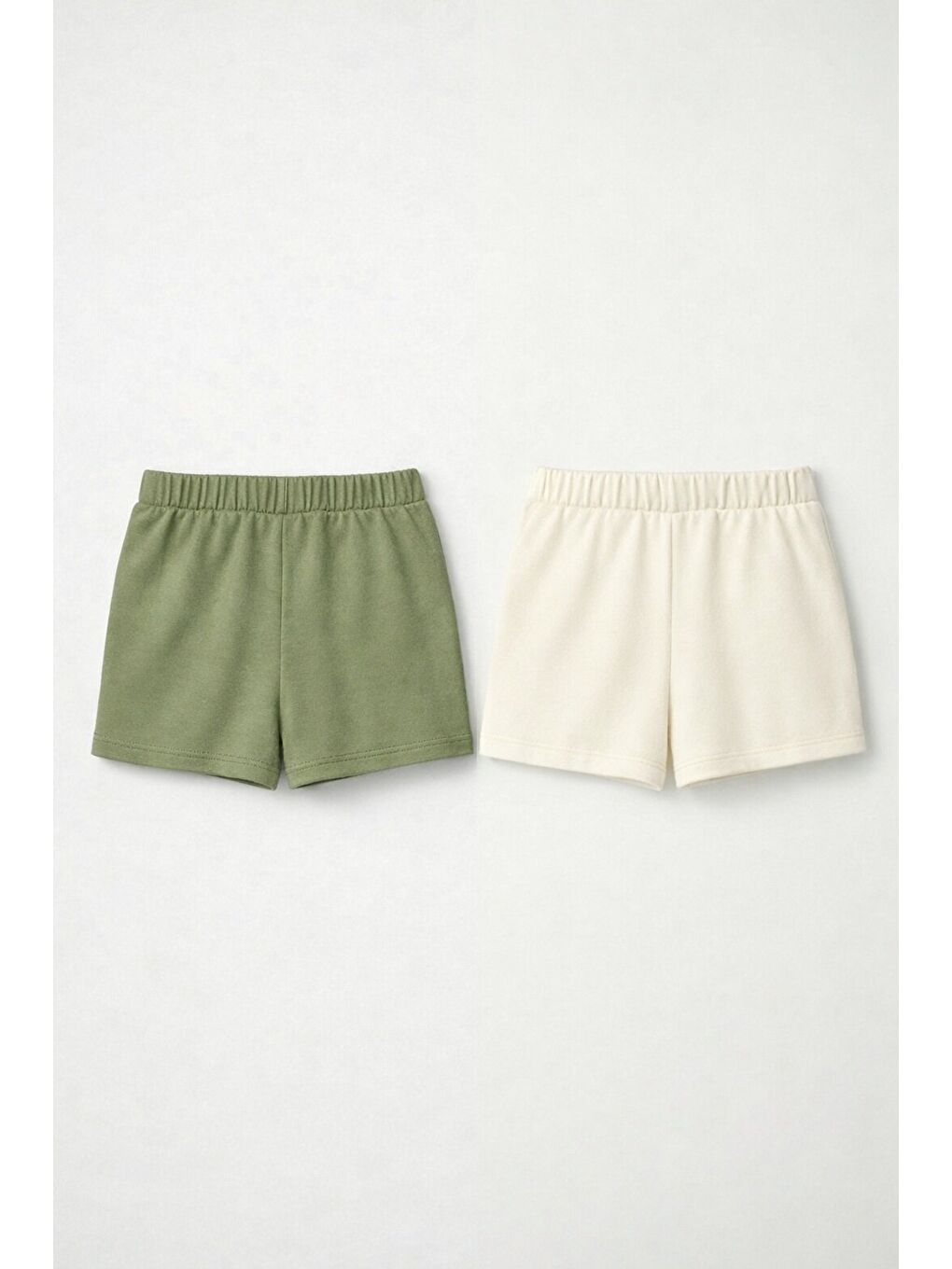 Haki 2li Set Genç Kız Beli Lastikli Basic Pamuklu Şort