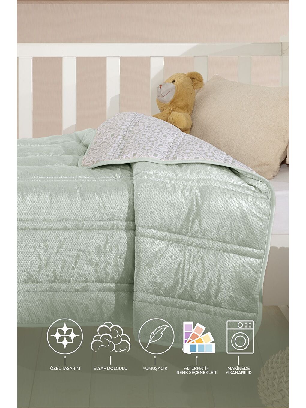 Yeşil Fancy Bebek Yorgan (150x100 cm) Adaçayı-1