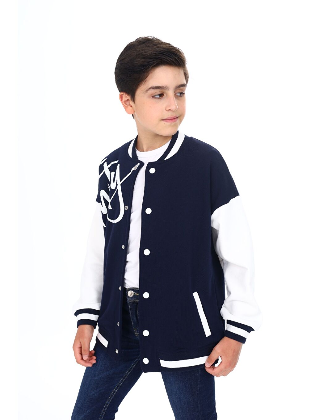 Lacivert Erkek Çocuk Baskılı Kolej Hırka-1