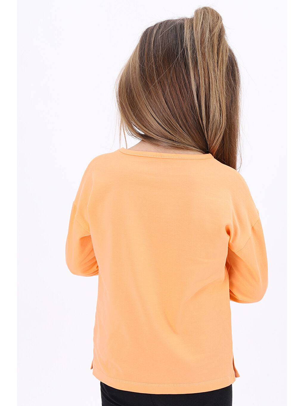 Turuncu Kız Çocuk Nakışlı Tişört-1